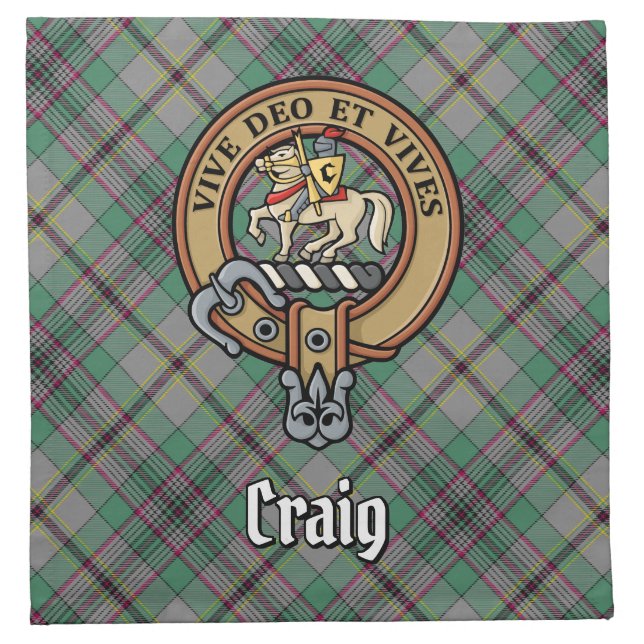 Clan Craig Crest over Tartan Cloth Napkin (Front)