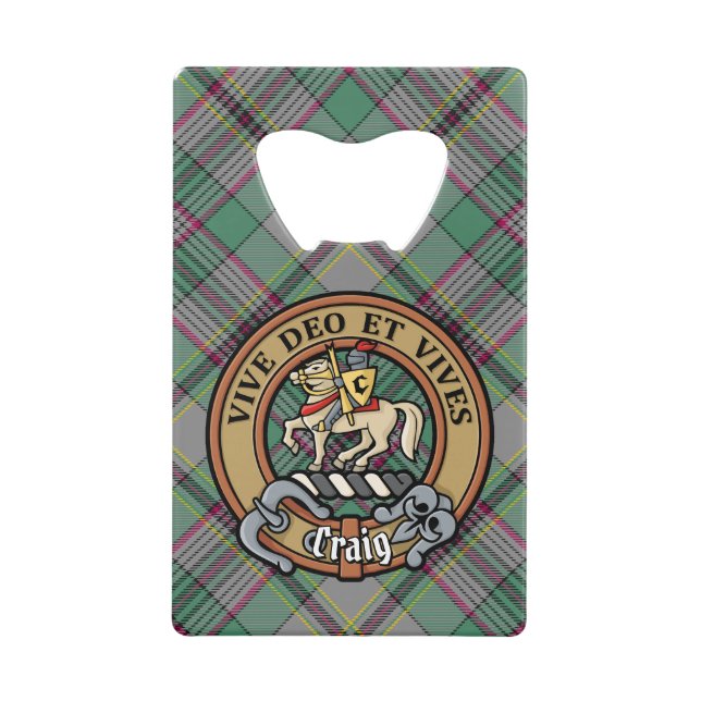 Clan Craig Crest over Tartan Credit Card Bottle Opener (Front)