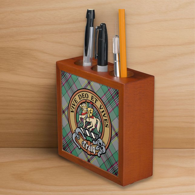 Clan Craig Crest over Tartan Desk Organizer (Creator Uploaded)