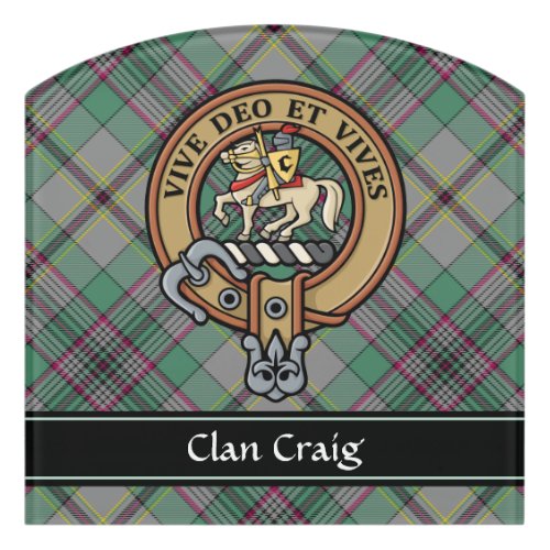 Clan Craig Crest over Tartan Door Sign