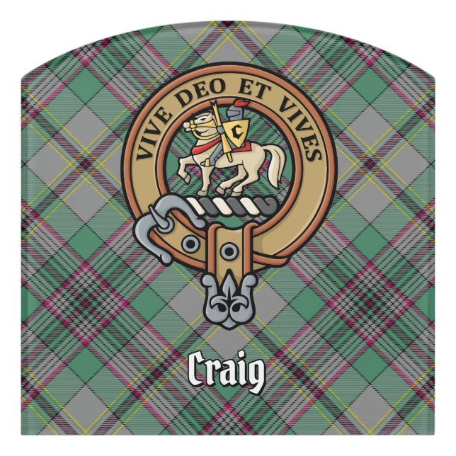 Clan Craig Crest over Tartan Door Sign (Contour Front)