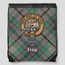 Clan Craig Crest over Tartan Drawstring Bag