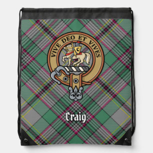 Clan Craig Crest over Tartan Drawstring Bag