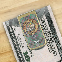 Clan Craig Crest over Tartan Gold Finish Money Clip