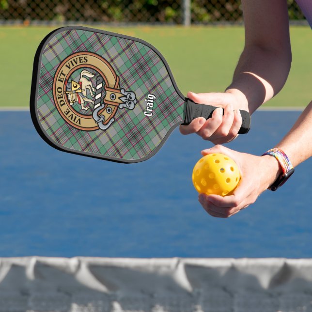 Clan Craig Crest over Tartan Keychain Pickleball Paddle (Insitu)