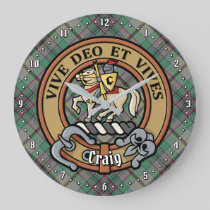Clan Craig Crest over Tartan Large Clock