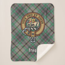 Clan Craig Crest over Tartan Sherpa Blanket