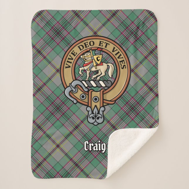 Clan Craig Crest over Tartan Sherpa Blanket (Front)