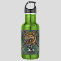Clan Craig Crest over Tartan Stainless Steel Water Bottle