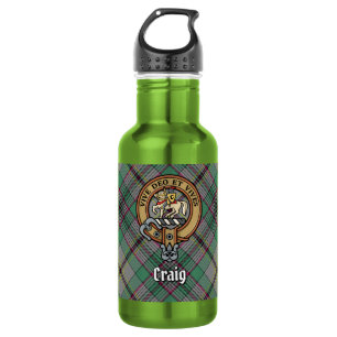 Clan Craig Crest over Tartan Stainless Steel Water Bottle