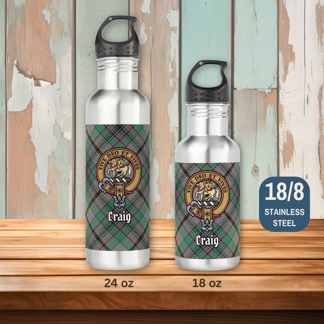 Clan Craig Crest over Tartan Stainless Steel Water Bottle (Creator Uploaded)
