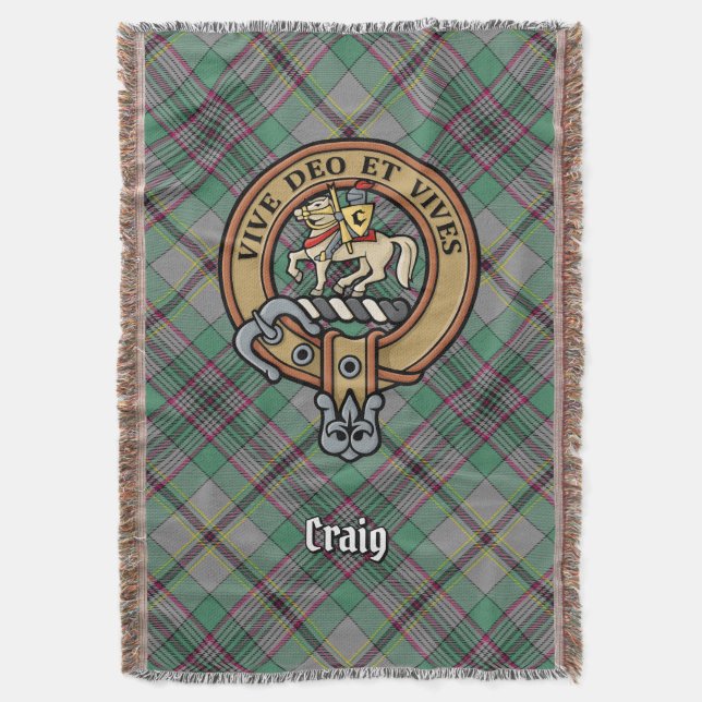 Clan Craig Crest over Tartan Throw Blanket (Front Vertical)