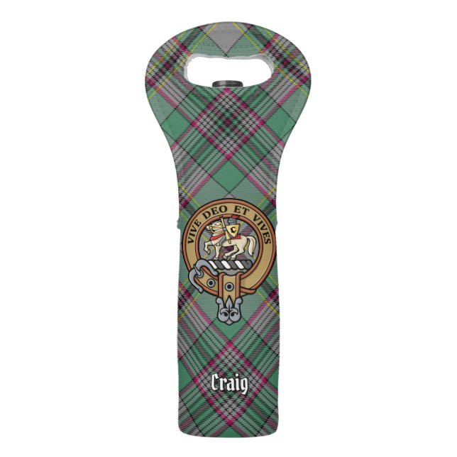 Clan Craig Crest over Tartan Wine Bag (Front)