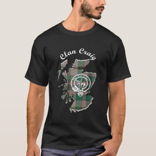 Clan Craig Surname Last Name Scottish Tartan Map C T_Shirt