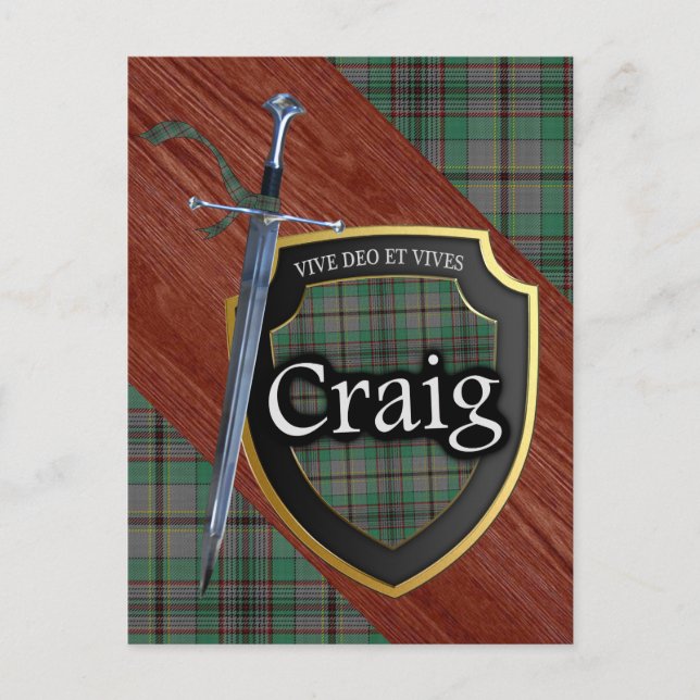 Clan Craig Tartan Sword & Shield Postcard (Front)