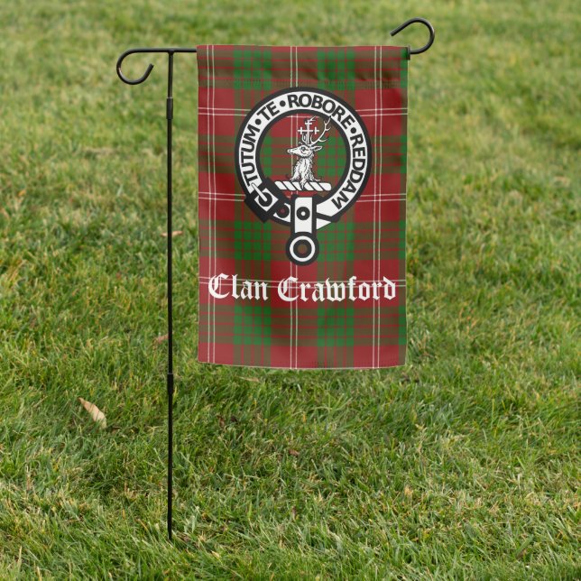 Clan Crawford Crest Badge and Tartan  Garden Flag (In SItu)
