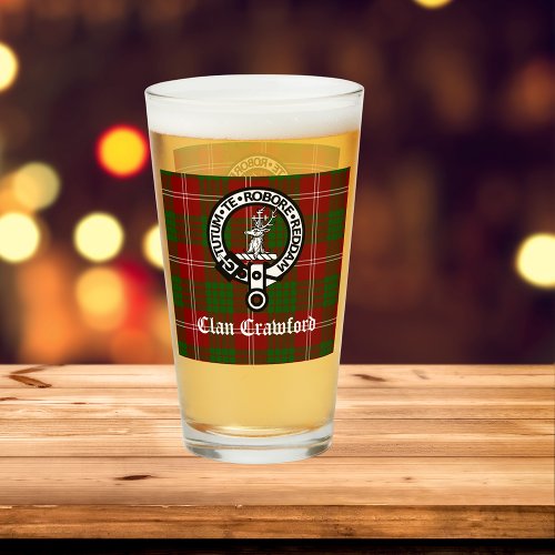 Clan Crawford Crest Badge and Tartan  Glass