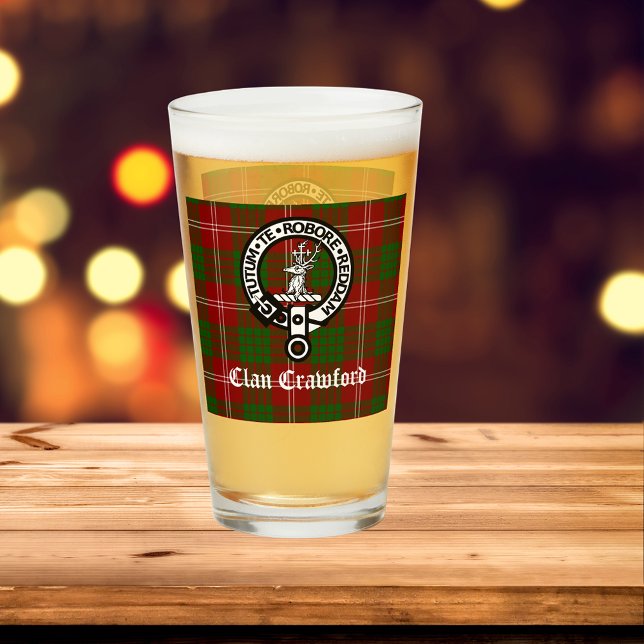 Clan Crawford Crest Badge and Tartan  Glass (Creator Uploaded)