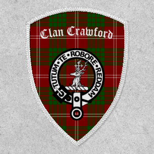 Clan Crawford Crest Badge and Tartan Iron On Patch
