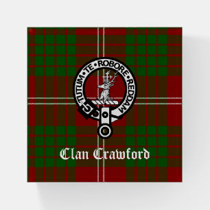 Clan Crawford Crest Badge and Tartan Paperweight