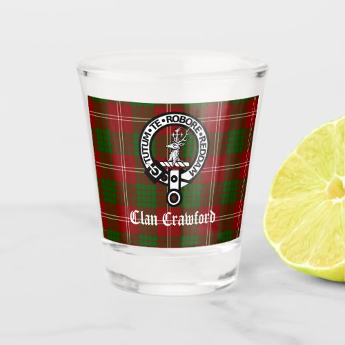 Clan Crawford Crest Badge and Tartan  Shot Glass