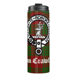 Clan Crawford Crest Badge and Tartan  Thermal Tumbler