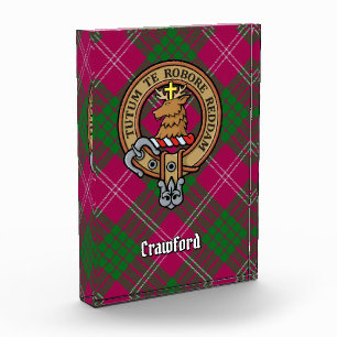 Clan Crawford Crest over Tartan Acrylic Award