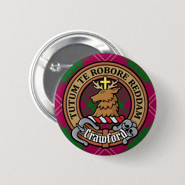 Clan Crawford Crest over Tartan Button (Front & Back)