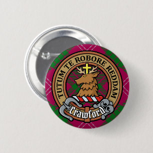 Clan Crawford Crest over Tartan Button