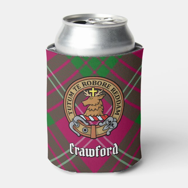 Clan Crawford Crest over Tartan Can Cooler (Can Front)