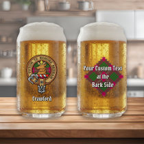 Clan Crawford Crest over Tartan Can Glass