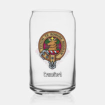 Clan Crawford Crest over Tartan Can Glass
