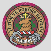 Clan Crawford Crest over Tartan Classic Round Sticker