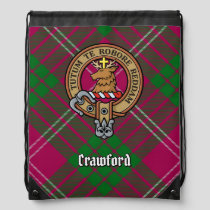 Clan Crawford Crest over Tartan Drawstring Bag