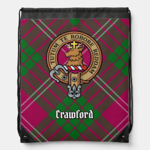 Clan Crawford Crest over Tartan Drawstring Bag