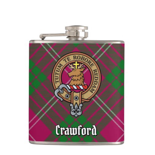 Clan Crawford Crest over Tartan Flask
