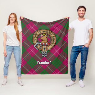 Clan Crawford Crest over Tartan Fleece Blanket