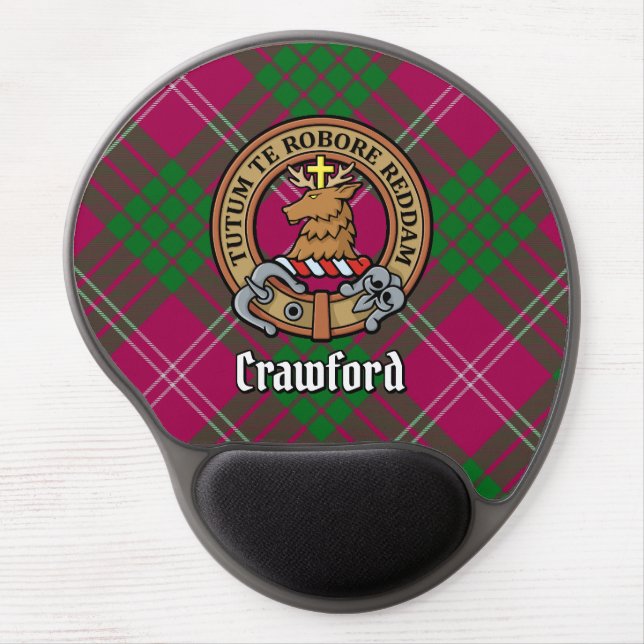 Clan Crawford Crest over Tartan Gel Mouse Pad (Front)