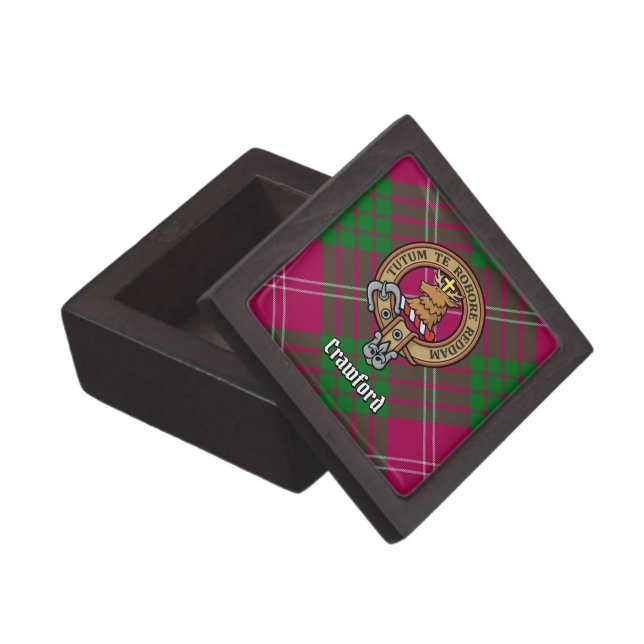 Clan Crawford Crest over Tartan Gift Box (Opened)