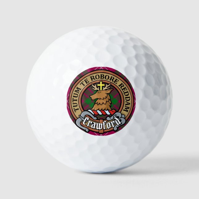 Clan Crawford Crest over Tartan Golf Balls (Front)