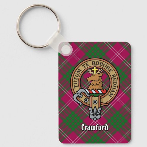 Clan Crawford Crest over Tartan Keychain