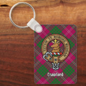 Clan Crawford Crest over Tartan Keychain (Front)