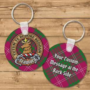 Clan Crawford Crest over Tartan Keychain