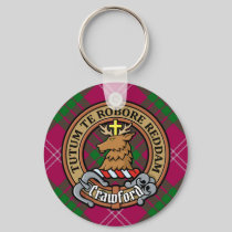 Clan Crawford Crest over Tartan Keychain