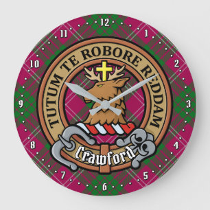 Clan Crawford Crest over Tartan Large Clock