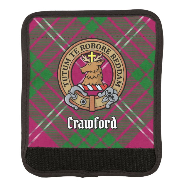 Clan Crawford Crest over Tartan Luggage Handle Wrap (Front)