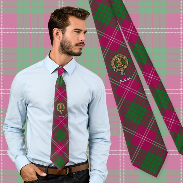 Clan Crawford Crest over Tartan Neck Tie (Creator Uploaded)