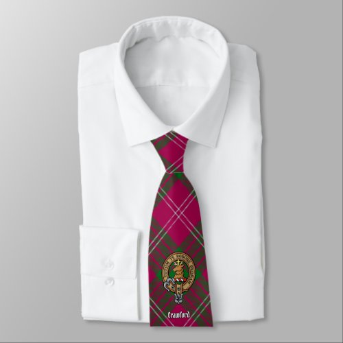 Clan Crawford Crest over Tartan Neck Tie