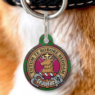 Clan Crawford Crest over Tartan Pet ID Tag
