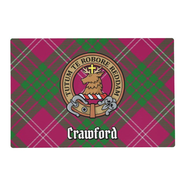 Clan Crawford Crest over Tartan Placemat (Front)